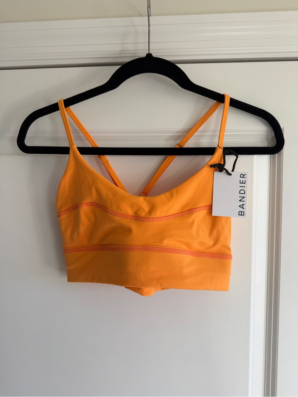 Bandier Vibrant Orange Strappy Crop Sports Bra